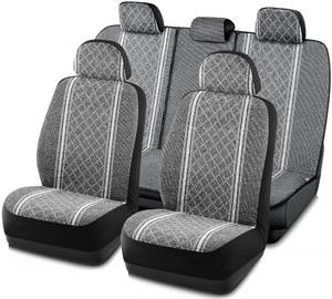 lot 7061 image: Road Comforts Baja Blanket Seat Covers Gray Diamond Bucket Seat Covers Low Back Full Set - Jacquard Fabric, Airbag Compatible, Universal Fits for Most Cars, Truck, SUV, Vans - Retail $56
