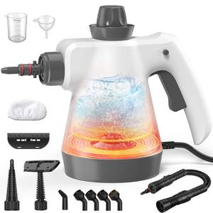 lot 7063 image: Steam Cleaner, Pressurized Handheld Steam Cleaner for Home with 12pcs Accessories & Safety Lock, Multi-Surface Powerful Natural Steamer for Deep Cleaning Grout, Kitchen, Bathroom, Car, Windows, White