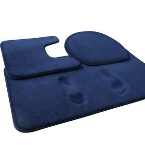 lot 7067 image: FEELSO Memory Foam Bath Mat, 3 Piece Rugs Soft Non Slip and Absorbent Bathroom Carpet, 20x31 inches Floor Mat, 20x22 inches U-Shaped Contour Rug and Toilet Lid Cover for Tub Shower & Bath Room, Blue - Retail $30