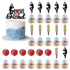 lot 7071 image: Kaoenla Kaoenla I Love Cricket Cake Decoration-19 Pieces Cricket Sports Glitter Cupcake Featured Boy Birthday Party Supplies Sports Theme Party Featured Decoration - Retail $8