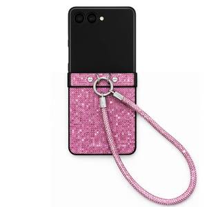 lot 7081 image: casafyne for Samsung Galaxy Z Flip 7 Case with Wrist Strap Phone Charm, Soft Shimmer Design, Slim Folding Protective Case for Samsung Z Flip7 (Crystal Pink) - Retail $17