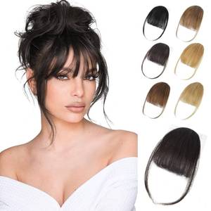 lot 7086 image: Lommel Clip in Bangs,100% Real Human Hair Wispy Fake Bangs Hair Clip for Women Brown Black Natural Curtain Fringe with Temples Hairpieces for Daily Wear and Various festivals(Brown Black) - Retail $10