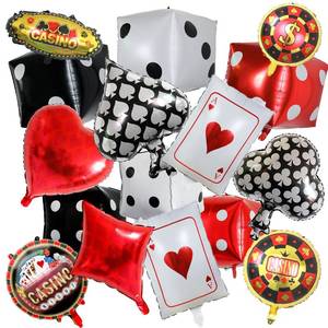 lot 7089 image: Casino Theme Party Decorations, 16-Pack Dice & Playing Card Balloons, Game Night Decorations for Poker Birthday, Vegas Party Supplies for Casino Night - Retail $9