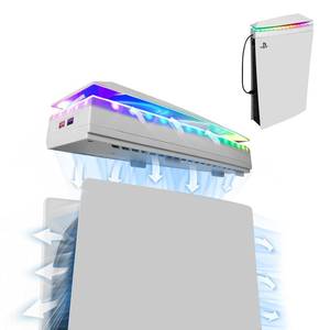 lot 7102 image: Raryars Console Cooling Fan with Dust Cover Colorful LED Light for PS5 Console Disc Edition & Digital Edition Silent Absorb Fan Cooler with 2 USB Port PlayStation 5 Cooling System - Retail $33
