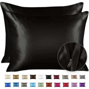 lot 7111 image: Blissford Luxury Black Satin Pillowcase with Zipper Closure  Standard 2-Pack - Retail $25