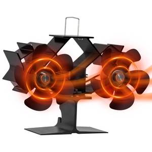 lot 7124 image: TCFUNDY Wood Stove Fan Heat Powered for Buddy Heater, Dual Motor Fireplace Fan with Bracket Fixed on Propane Space Heater, Quiet Operation Circulating Warm Air, Stove Fan for WoodLog Burner Stove - Retail $50