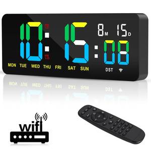 lot 7126 image: XREXS 12.2 Inch Digital Wall Clock WiFi Sync with Remote Control, Large LED Screen with TimeCalendarSeconds Display, Count Up & Down Timer, 2 Alarm Clock for Home, Office and Classroom - Retail $38