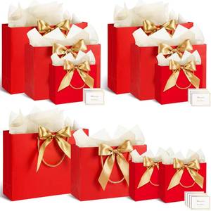 lot 7131 image: Maitys 10 Set Red Gift Bags Assorted Sizes with Ribbon Handle Tissue Paper Greeting Card (3 Large 12.6, 3 Medium 11, 4 Small 7.5) Luxury Paper Gift Wrap Bag for Mother Day Wedding Birthday Holiday - Retail $19