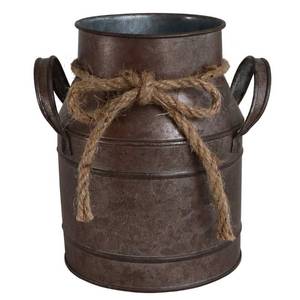 lot 7136 image: HyFanStr Shabby Chic Metal Flower Vase Rust Painted Decor Milk Can Bucket Country Primitive Jug Farmhouse Decoration Small - Retail $18