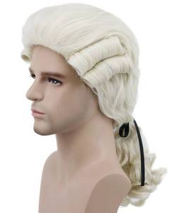 lot 7149 image: karlery Judge Colonial Wig Man Long Wave Beige Wig for Halloween Costume Cosplay Party - Retail $20