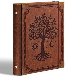 lot 7153 image: Ovesmusl PU Leather 3 Ring Binder Fits 8.5x11 Letter Size Paper, 1.5 Inch Round Ring Binder Holds 350 Sheets, Notepad Paper Cover Loose Leaf Organizer, Brown Tree - Retail $19