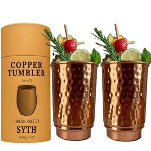 lot 7169 image: Luxury Heavy Duty100% Pure Copper Tumblers Set of 2 BPA Free Lacquer Free Copper Tumbler Handcrafted Hammered Ayurvedic Glasses  350 Ml11.8 OZ Water Cups for Health, Detox  Gift Box Incuded - Retail $29