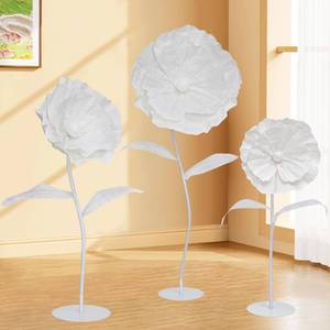 lot 7180 image: LJIE-House White Giant Flowers with Stand - 3 Metal Base Easter Giant Paper Flower Flexible Big Flowers Decor for Birthday Party Baby Show Wedding Art Exhibition