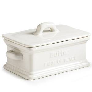 lot 7188 image: Zoeeker Butter Dish with Lid, Ceramic Butter Dish for Countertop Butter Holder Container Large Butter Keeper for East West Coast Butter, Mothers Day Kitchen Decor, White - Retail $23