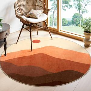 lot 7190 image: Sungea Round Area Rug 4ft, Mountain Circle Rug Print Round Kitchen Rugs Non Slip Washable Entryway Rug, Low Pile Soft Circular Carpet for Living Room Bedroom Decor(Brunt Orange) - Retail $43