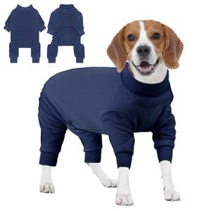 lot 7198 image: IECOii Fleece Dog Cold Weather Coats Male, Soft Warm Sweaters with Long Sleeves, Stretchy Comfortable Pajama for Winter Indoor Outdoor, Machine Washable,Navy Blue, Size XL - Retail $21