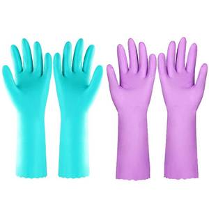 lot 7204 image: Elgood Reusable Dishwashing Cleaning Gloves with Latex free, Cotton lining,Kitchen Gloves 2 Pairs,Purpleblue Medium - Retail $14