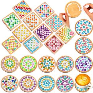 lot 7212 image: Reallnaive 22 Sets Valentines DIY Mosaic Tiles for Crafts Mixed Color Glass Mosaic Kits Xmas DIY Coasters Kit Make Your Own Stained Glass Coaster for Handmade Holiday Decoration Gift (Classic Style) - Retail $58