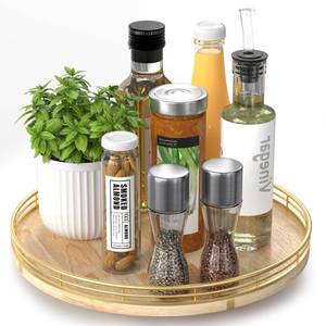 lot 7213 image: Farmhouse Oak 12 Lazy Susan Turntable Organizer for Cabinet, Round Wooden Lazy Susan Organization and Storage for Dining Table, Pantry, Kitchen, Countertop, Cupboard,Home Decor - Retail $24