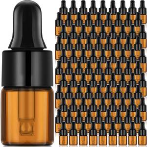 lot 7215 image: Nuogo 100 Pcs Mini Amber Glass Oil Dropper Bottle Bulk, Clear Essential Small Empty Sample Vial with Dropper and Black Caps Tiny Amber Glass Bottles Perfume Jars for Travel(2 ml) - Retail $18
