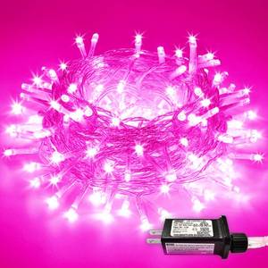 lot 7227 image: JMEXSUSS 66 Ft Connectable Pink Lights for Room Decor, 200 LED Pink String Fairy Christmas Lights Clear Wire Plug in for Bedroom Indoor Outdoor Girls Room Home Anniversary Birthday - Retail $20