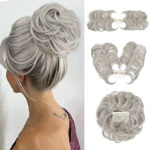 lot 7228 image: youngways Messy Bun Hair Piece Side Comb Clip in Hair Bun Hairpiece for Women Shortcut Natural Straight Versatile Adjustable Styles Easy Hair pieces Silver Grey - Retail $10