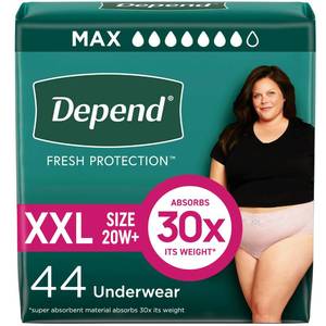 lot 7240 image: Depend Fresh Protection Adult Diapers, Incontinence & Postpartum Bladder Leak Underwear for Women, Disposable, Maximum, Extra-Extra-Large, Blush, 44 Count (2 Packs of 22), Packaging May Vary - Retail $42