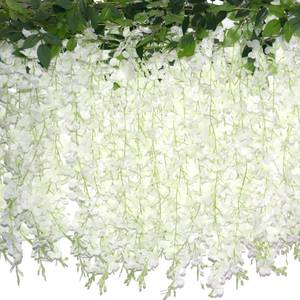 lot 7243 image: ZINHO 60 Branches Wisteria Hanging Flowers, Artificial White Wisteria Flowers Garland for Wedding Arch Ceremony Party Garden Home Backdrop Decor - Retail $26