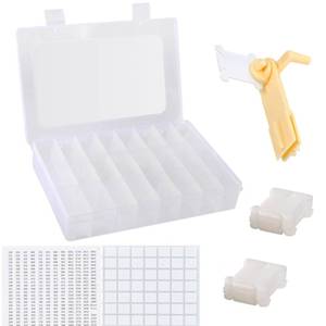 lot 7255 image: Embroidery Floss Organizer, Cross Stitch Thread Storage Box Tools - Bobbin Winder, 1 Removable 24 Compartments with 40 Hard Plastic Floss Bobbins and Stickers for Craft DIY Embroidery Sewing Storage - Retail $10