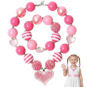 lot 7266 image: 3 otters Toddler Jewelry Bracelet Set, Bead Necklace for Little Girls, Kids Valentines Day Exchanging Gifts, Party Favor, Classroom Prize Supplies