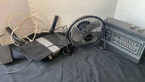 lot 2118 image: Linksys router, fan and radio
