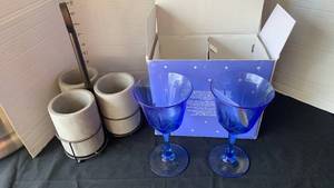 lot 2129 image: Avon American Blue Wine Glasses with Display Stand