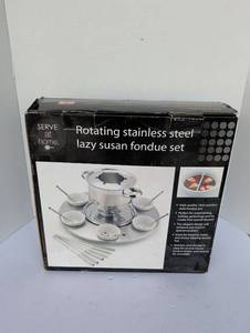 lot 2201 image: Serve at Home Rotating Stainless Steel Fondue Set