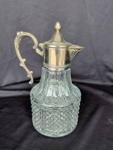 lot 2206 image: Cut Glass Syrup Pitcher with Silver Plated Lid