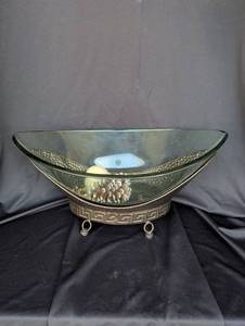 lot 2218 image: Greek Key Glass Bowl with Bronze Base