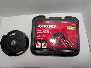 lot 2324 image: Husky 20ft 4 Gauge Booster Cable and air compressor