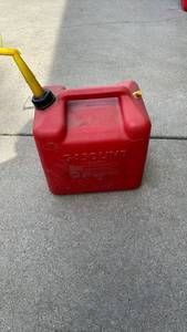 lot 2432 image: 5 Gallon Red Plastic Gas Can with Spout