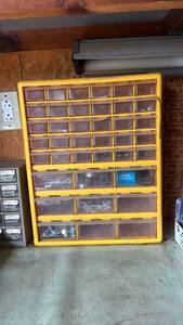 lot 3017 image: Yellow Multi-Drawer Parts Organizer Cabinet