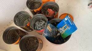 lot 3213 image: Mixed Hardware Lot - Screws, Bolts, and Fasteners in Storage Buckets