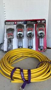 lot 3310 image: Porter Cable Ratchet Tie Down Straps and Yellow Electrical Wire