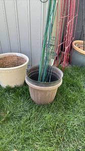 lot 4006 image: Two plastic planters with plant stakes