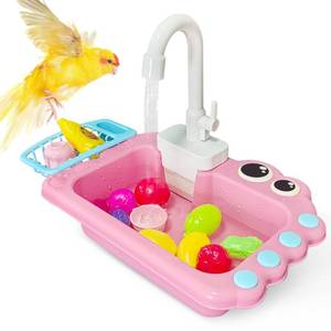 lot 18964 image: PINVNBY Bird Bath Tub with Automatic Watering Faucet Parakeet Bath Bowl Budgie Shower for Cockatiels Conures Lovebirds and Other Small Medium Birds Shower (Pink - Retail $18