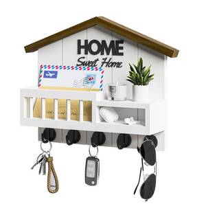 lot 18965 image: FERAHI Key and Mail Holder for Wall, Wall Key Holder with Shelf, Key Rack Wall Mount, Wood Key Holder Wall Mount White, Mail Organizer Wall Mounted, Entryway & Front Door Key Holder with 5 Hooks - Retail $35