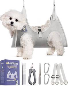lot 18967 image: Loflaze Dog Grooming Hammock Harness for Dogs & Cats with Pet Nail Clipper Trimmer - Cat Hanger Sling for Trimming Clipping Nails- Dog Hammock Restraint Bag for Small Medium Large pet �� Grey S �� - Retail $17