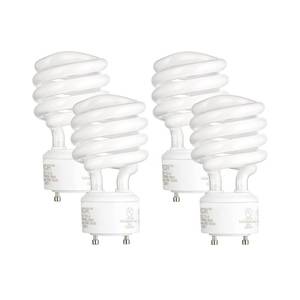 lot 18975 image: KOR (Pack of 4) 23 Watt Mini Spiral - GU24 Base - (100W Equivalent) - T2 Mini-Twist - CFL Light Bulb (Soft White (2700K)) - Retail $22