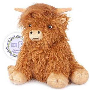 lot 18978 image: SuzziPals Heatable Coolable Weighted Highland Cow Stuffed Animals Plushie, Microwavable Heating Pad for Period Cramps & Pain, Lavender Scented Cow Plush Toys for Stress, Highland Cow Gifts for Women - Retail $26