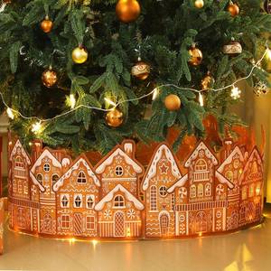 lot 18980 image: Funnymoom Christmas Tree Collar 35 Inch with Lights Ring Skirt Gingerbread Tree Base House Cover for Holiday Party Christmas Home Decor - Retail $32