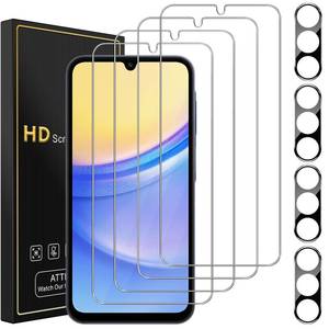 lot 18985 image: Romkasi 4 Pack Screen Protector for Samsung Galaxy A15 5G with 4 Pack Camera Lens Protector, Full Coverage Tempered Glass Film Anti-Fingerprint Case Friendly - Retail $9