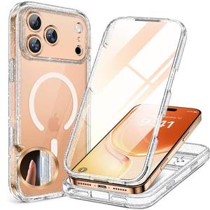 lot 18992 image: Miracase for iPhone 17 Pro Max Case 6.9 Full-Body Phone Case with Built-in Glass Screen Protector& Full Camera Protector,Magnetic with MagSafe Drop Proof 17 ProMax Cover, Clear Glitter - Retail $27