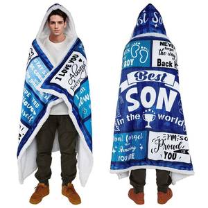 lot 18994 image: Fathers Day Wearable Blanket Hoodie Gift for Son, Son Birthday Gifts from Mom Dad Parents, Soft Blue Throw Son Blankets for Christmas Graduation Ceremony - Retail $40